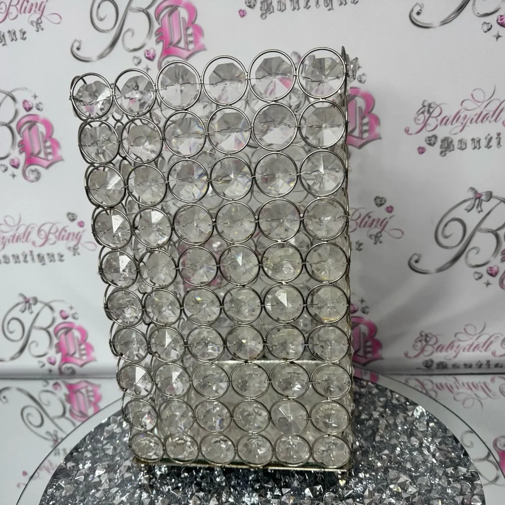 Crystal-Embellished Silver Organizer basket bling diamonds mirror
